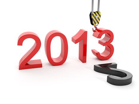 3d illustration of New Year 2013. Building a hook puts the figure three