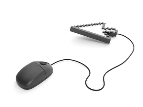 3d illustration: computer mouse and cursor