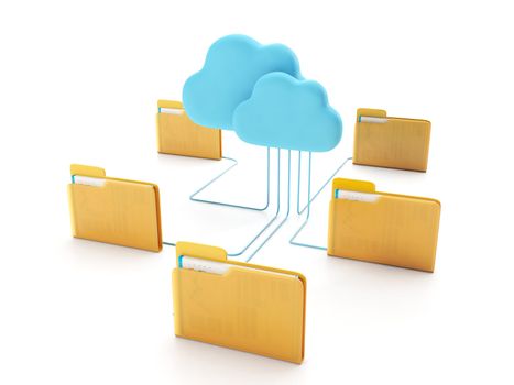 Cloud technologies. Group of computer folders connected to the cloud