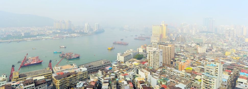 Aerial panorama of Macau in the sunshine morning