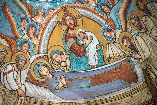 Chiusi - The Romanesque Cathedral  of San Secondiano, built around 560 AD over a pre-existing basilica, and renovated in the 13th C. . Mosaic with scenes from the life of Virgin Mary