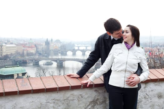 beautiful young love couple in city Prague