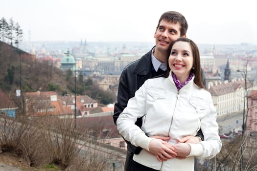 beautiful young love couple in city Prague