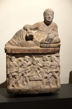 Ancient etruscan art. Sarcophagus of Chiusi, Tuscany. 