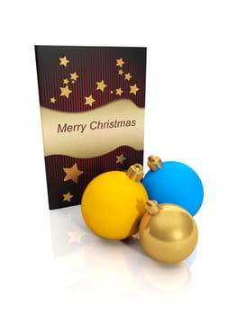 3d illustration: Christmas card and a group of Christmas balls