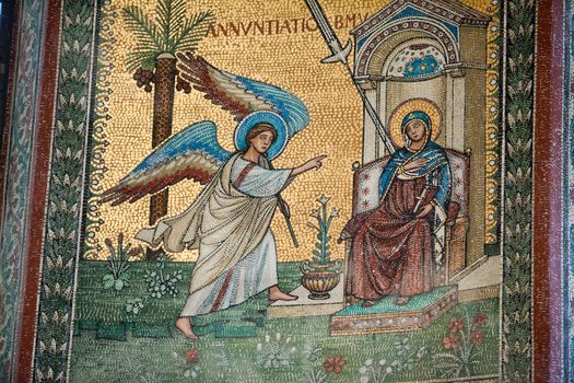 Chiusi - The Romanesque Cathedral  of San Secondiano, built around 560 AD over a pre-existing basilica, and renovated in the 13th C. . Mosaic with scenes from the life of Virgin Mary