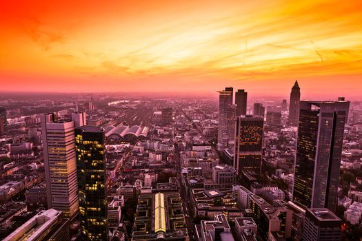 Panorama of Frankfurt am Main (Germany) at sunset