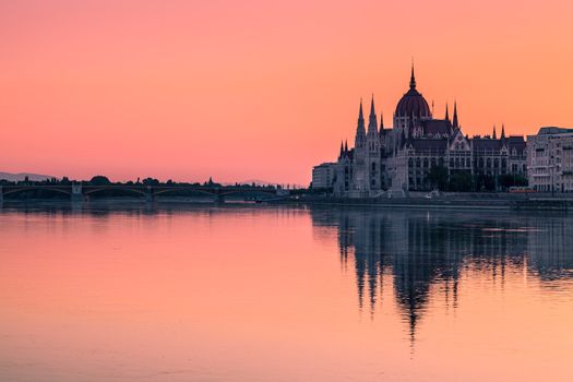 The Parliament Building in Budapest at Dawn