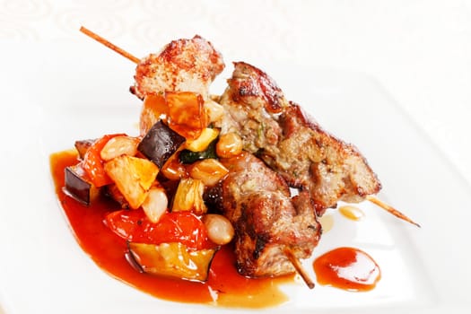 meat kebab with vegetables