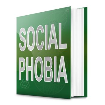 Illustration depicting a text book with a social phobia concept title. White background.