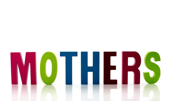 letters in red green blue with mothers text on white background