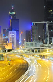 Hong Kong traffic at night. Long exposure