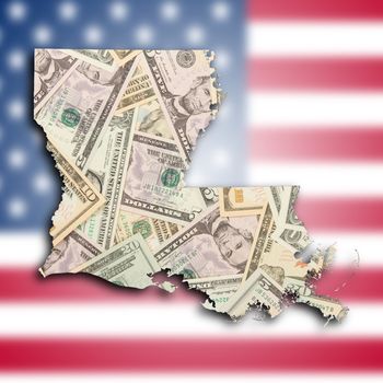 Map of Louisiana, filled with US dollars