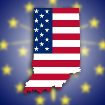 Map of Indiana, filled with the national flag