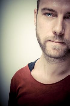 vintage portrait of fashion guy on gray background