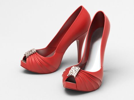 Women's red shoes closeup on a light background
