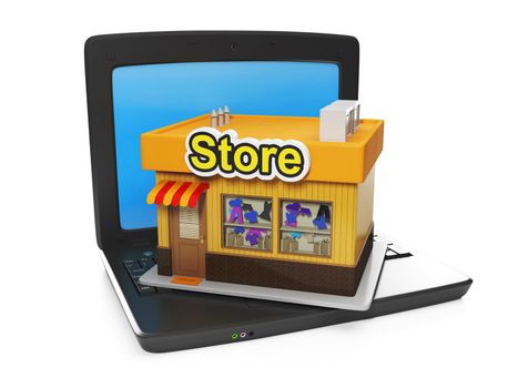 3d illustration of internet technology. Buying and selling goods online shop