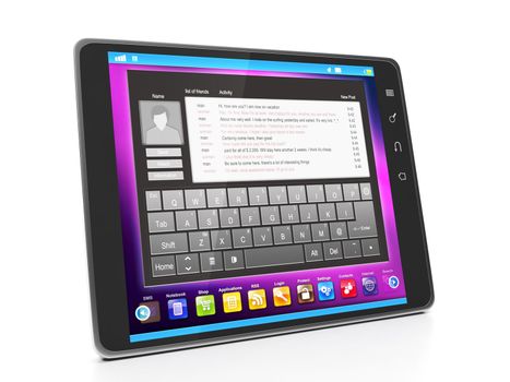 Communication in social networks. Tablet computer with the text of correspondence in social networks