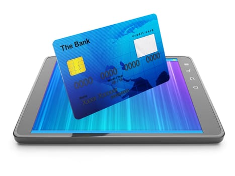Mobile Banking. Credit card and tablet