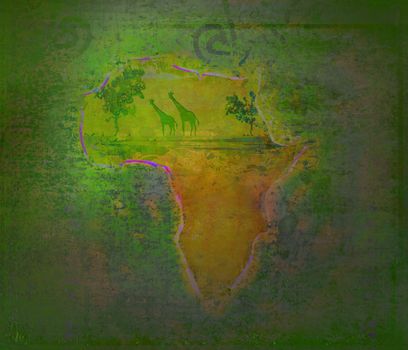 grunge background with African fauna and flora