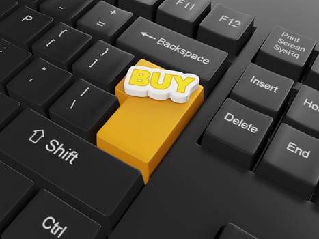 3d illustration of computer technologies. Keyboard with buy.