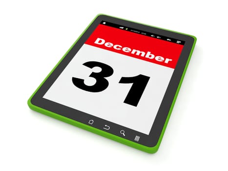 3d illustration, holidays and events. December 31 on the Tablet PC