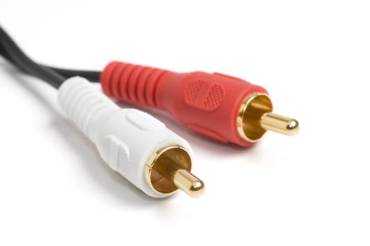 Red and white audio connectors on a white background