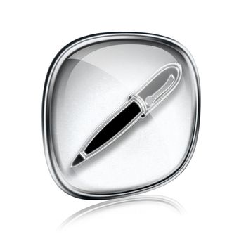 pen icon grey glass, isolated on white background.