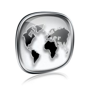 world icon grey glass, isolated on white background.