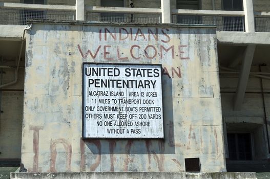 Alcatraz jail , graffiti painted on walls from the days of occupation by the American Indian Movement in the 1970s