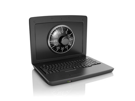 3d illustration: Information Security. A laptop and a combination lock