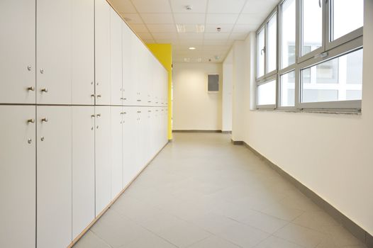 A row of school lockers in the hall