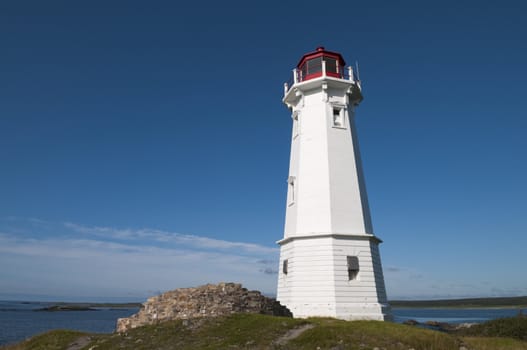 Lighthouse on the rocky area located on the Atlantic Ocean