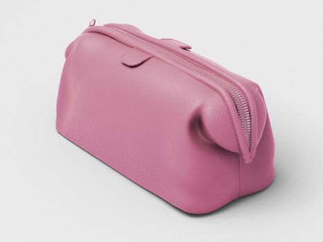 Pink leather clutch closeup on a light background