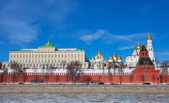 Beautiful view of the Moscow Kremlin in sunny spring day