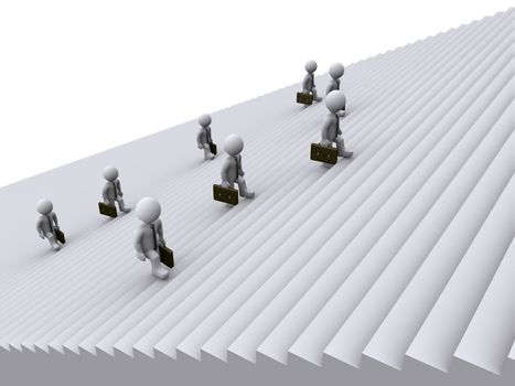 3d businessmen are tired of climbing stairs