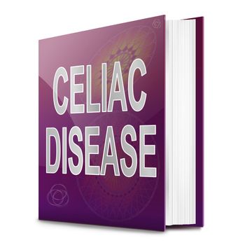 Illustration depicting a text book with a celiac disease concept title. White background.