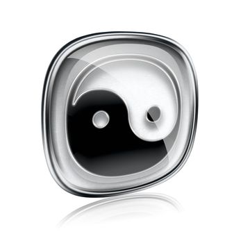 yin yang symbol icon grey glass, isolated on white background.