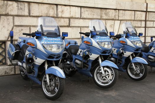ROME - MAY 10: BMW motorcycles of Polizia Stradale on May 10, 2010 in Rome. Polizia Stradale is Italian national traffic police. Italian police forces are under criticism for having most officers and vehicles in Europe.