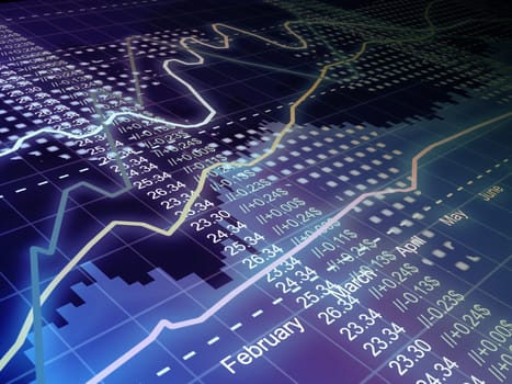 Business statistics and analytics, glowing sheet beznes statistics of exchange trading in the dark