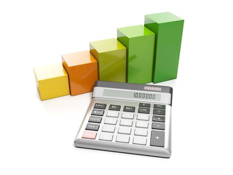 3d Illustration: Business ideas. Business graphics and calculator, the calculation yields the enterprise