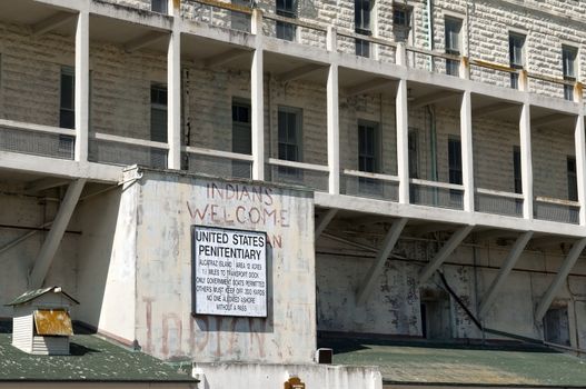 Alcatraz jail , graffiti painted on walls from the days of occupation by the American Indian Movement in the 1970s