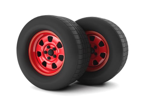 3d illustration: Car repair car wheel on a white background