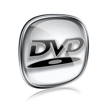 DVD icon grey glass, isolated on white background