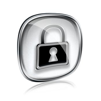 Lock icon grey glass, isolated on white background.
