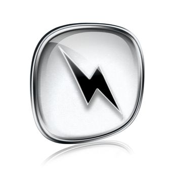 Lightning icon grey glass, isolated on white background.