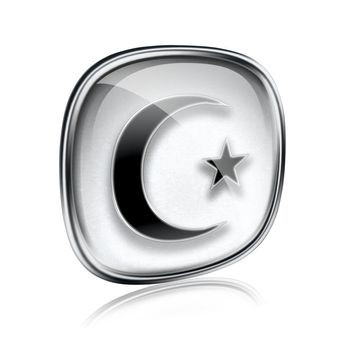 moon and star icon grey glass, isolated on white background.