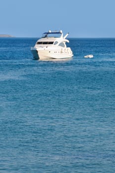 Luxury yacht at open sea with copy space