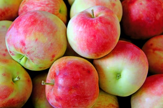 Group of red apples with their leaves