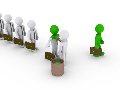 3d person is painting business people standing in a row